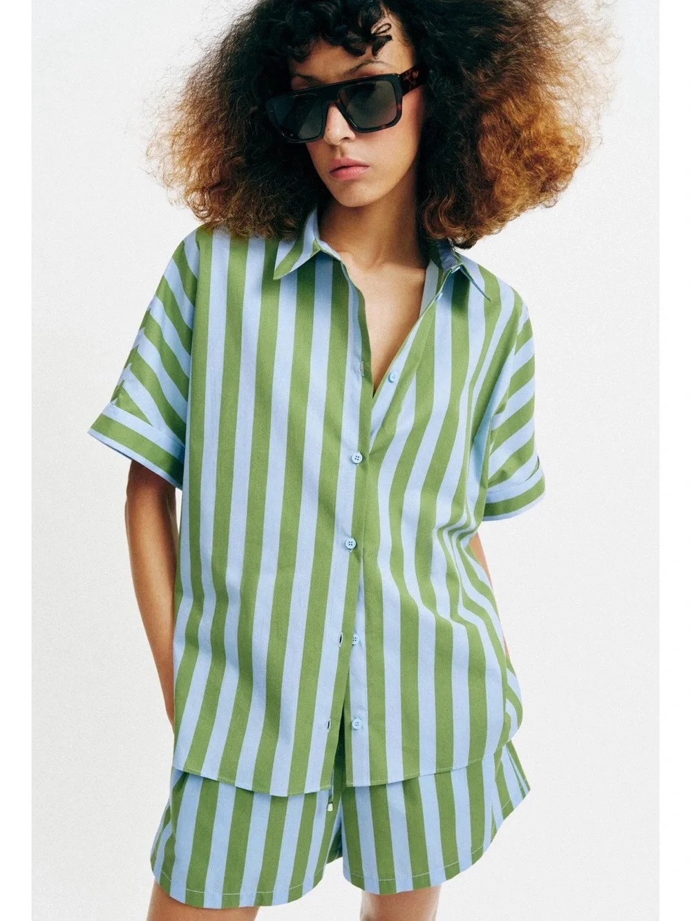 Zara Oversized Striped Shirt and Shorts Set NWT size large